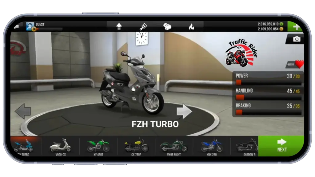 fzh turbo motorbike in traffic rider game