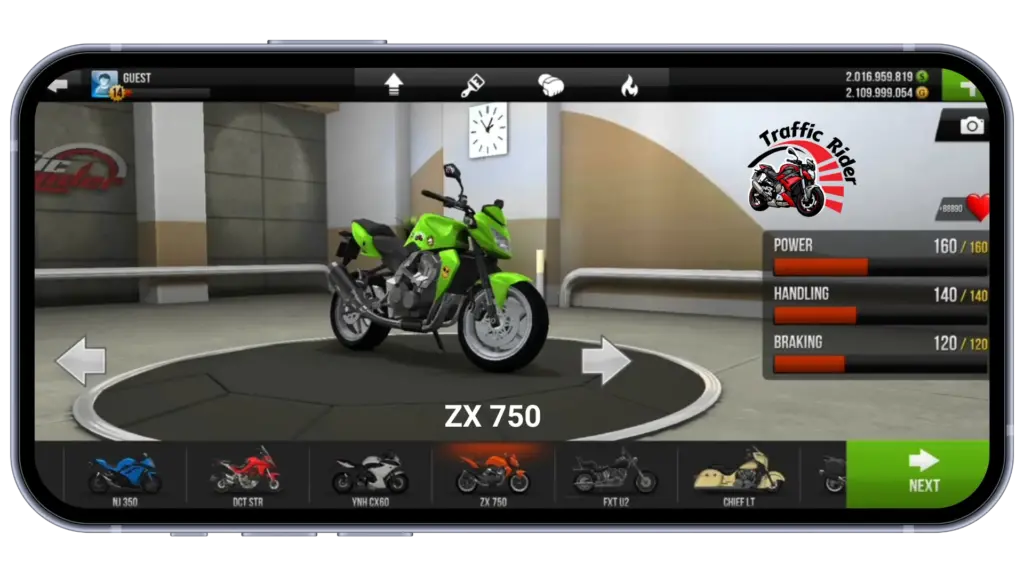 zx 750 racing motobike in game